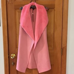 12th Love Pink Sleeveless Open Front Faux Shearling Suede Knit Long Vest Size S